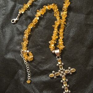 Siplada STERLING Silver 925 Oxidized Citrine Beaded Cross Necklace 16"-18"